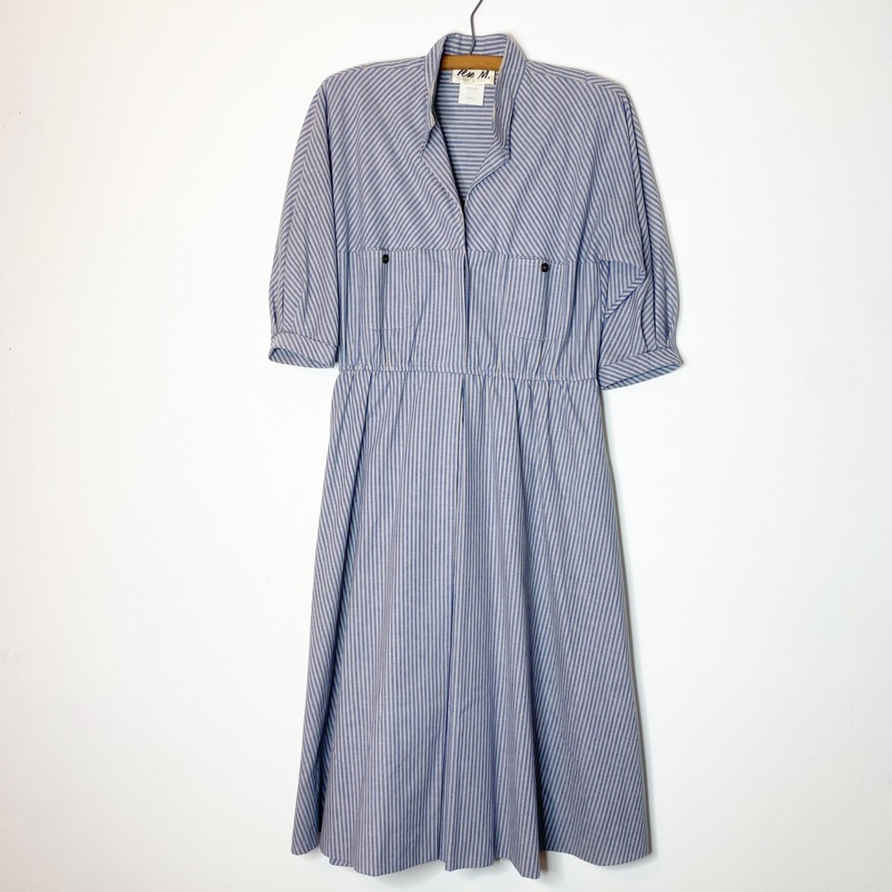 Vintage Ilse M 70s Midi Flared Striped Dress Size 8 - Picture 1 of 8